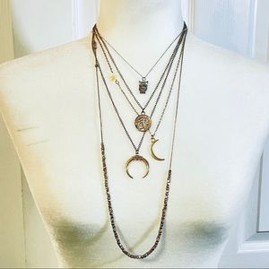 Bundle of four boho sun moon coin necklaces
